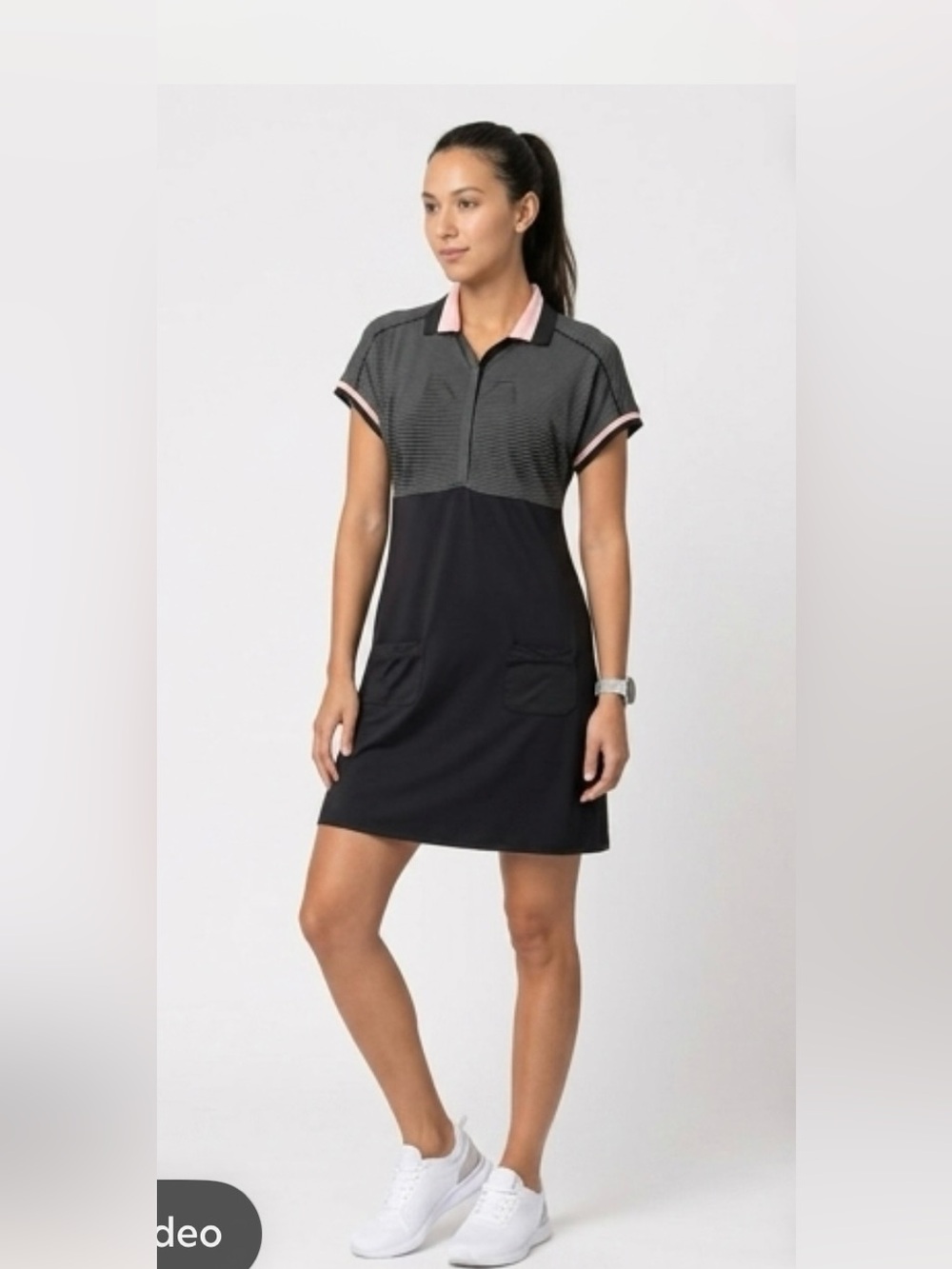 Lole Black and Pink Striped Dress. Ptp 17” lenght 38”